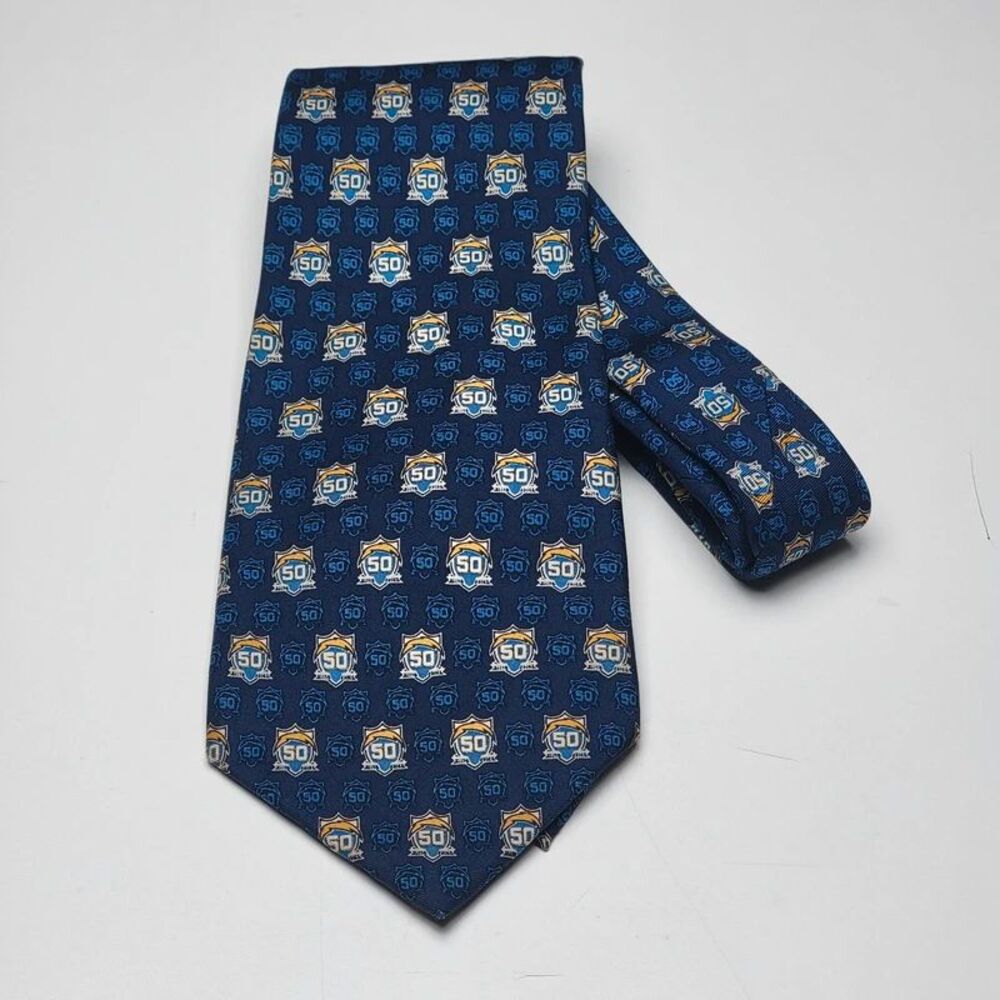 Vintage San Diego Chargers 50th Anniversary Silk Tie NFL Blue Gold LA